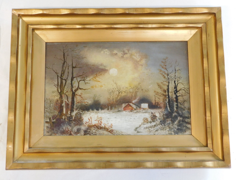 Jessie Bradley (19thC/20thC). Winter night landscape, oil on canvas, signed and dated 1901?, 19cm x - Image 2 of 4