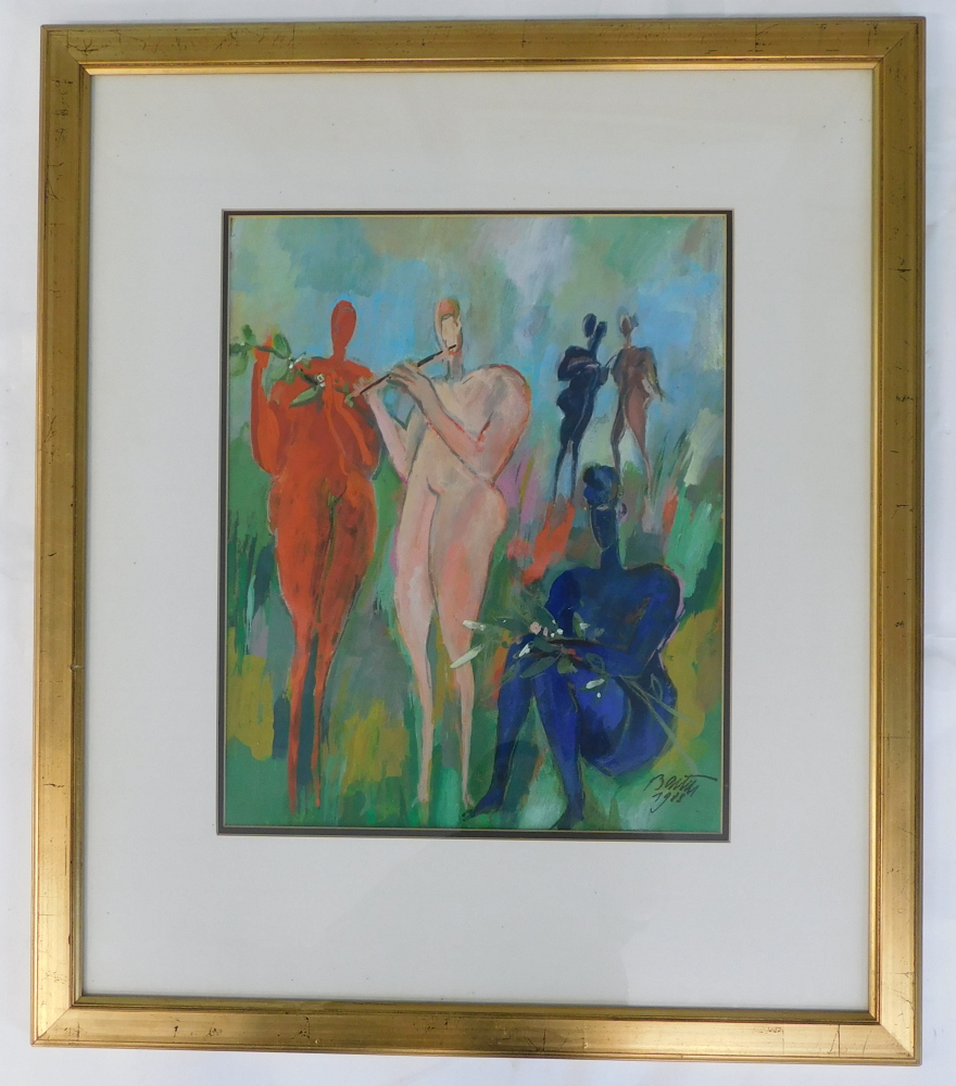 Bantum?. Musical figures, oil, signed and dated 1983, 40cm x 33cm. - Bild 2 aus 4