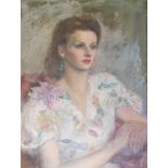 20thC British School. Half length portrait of a seated lady, oil on canvas, 62cm x 49cm.