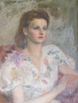20thC British School. Half length portrait of a seated lady, oil on canvas, 62cm x 49cm.