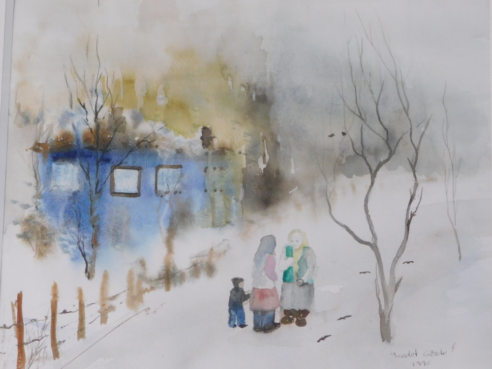 Saadet Gozde (Turkish School). Figures in a street, watercolour, 29cm x 34cm and another work by the - Image 2 of 10