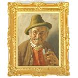 Ernst Stierhof (b.1918). Gentleman drinking, oil on canvas, signed and dated (19)67, 22cm x 17.5cm.