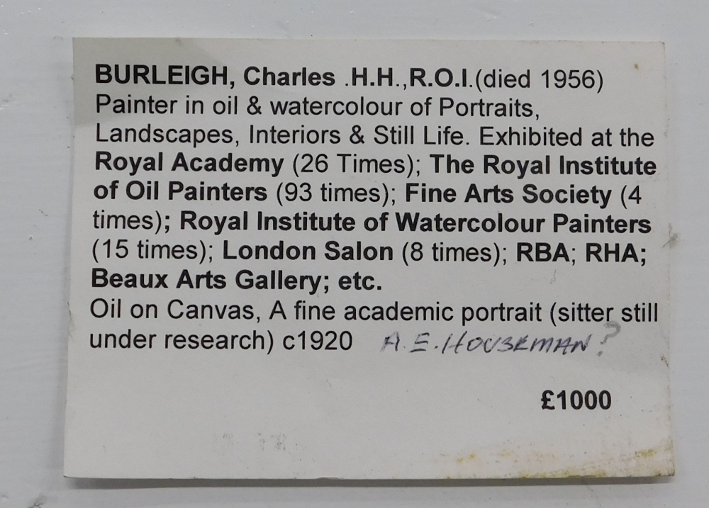 Charles Henry Harrison Burleigh (187-1956). Portrait of a gentleman, oil on canvas, signed, 51cm x 4 - Bild 5 aus 5
