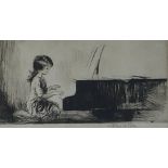 Eileen Alice Soper (1905-1990). Piano practice, artist signed etching, 10cm x 18cm.