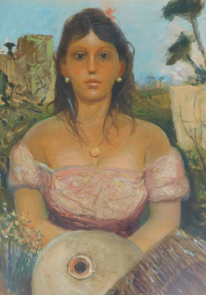 20thC Continental School. Portrait of a young maiden, oil on canvas laid on board, indistinctly sign
