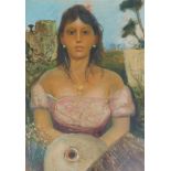 20thC Continental School. Portrait of a young maiden, oil on canvas laid on board, indistinctly sign