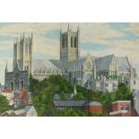 James W. Lincoln Cathedral, oil on board, signed, 83cm x 121cm.