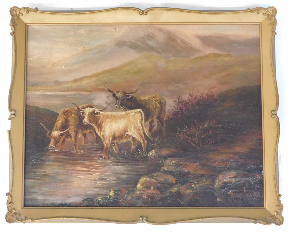 Mary Howles (19thC/20thC). Highland cattle, oil on canvas, signed, 37cm x 48cm. - Bild 2 aus 4