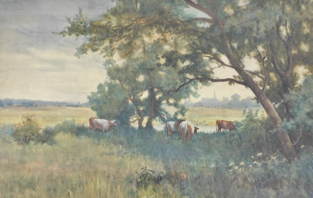 Arthur Waite. Cattle in country landscape, watercolour, signed, 33cm x 51cm.