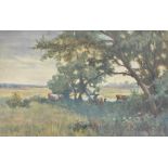 Arthur Waite. Cattle in country landscape, watercolour, signed, 33cm x 51cm.