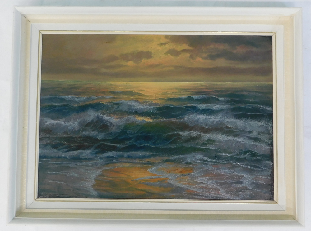 Berk. Coastal sunset scene, oil on canvas, signed, 48cm x 69cm. - Image 2 of 4