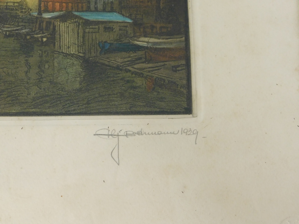 I.B. Canal scene, artist signed, titled and dated 1929, coloured etching, 36cm x 40cm. - Image 3 of 6