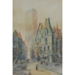 H. K. Storie. Continental town scene, possibly Rheims, watercolour, signed, 47cm x 32cm.