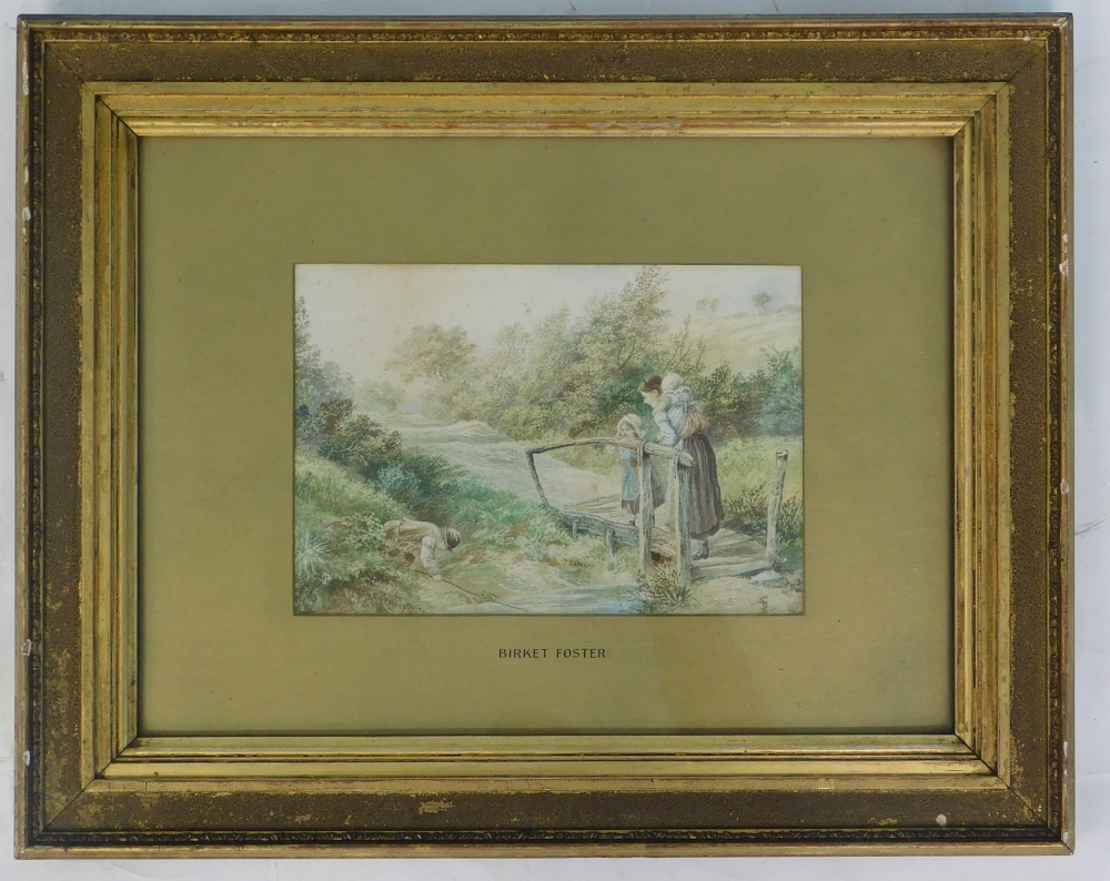 Myles Birkett Foster. Figures by stream, watercolour, monogrammed, 16cm x 23cm. - Image 2 of 4