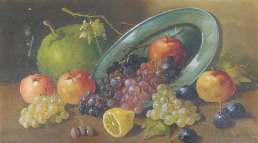 H. Stoitzner. Fruit still life, oil on canvas, signed, 29cm x 51.5cm.