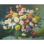 Wilfred Walker (19thC/20thC). Summer flowers, oil on canvas, signed and titled verso, 60cm x 70cm. L