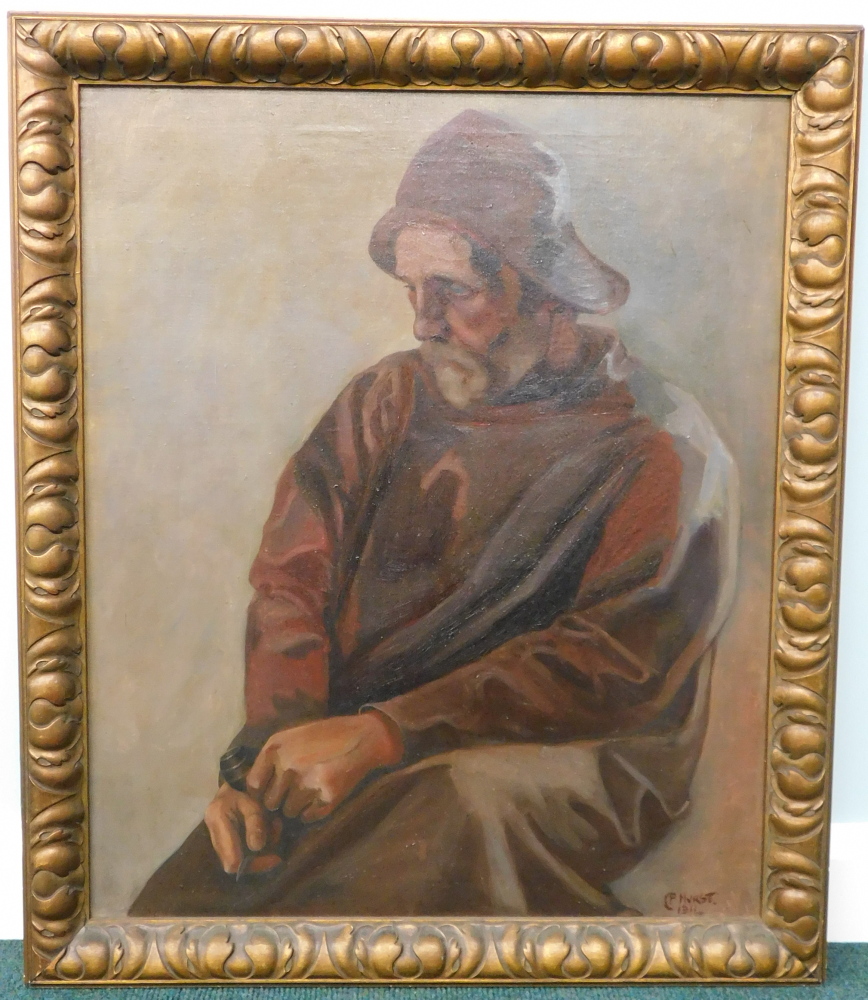 C.F. Hurst (19thC/20thC). Fisherman, oil on canvas, signed and dated 1916, 75cm x 63cm. - Image 2 of 4