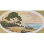 Van Winchel. Coastal scene with figure and sailing boat, artist signed coloured etching, 53/500, 23c