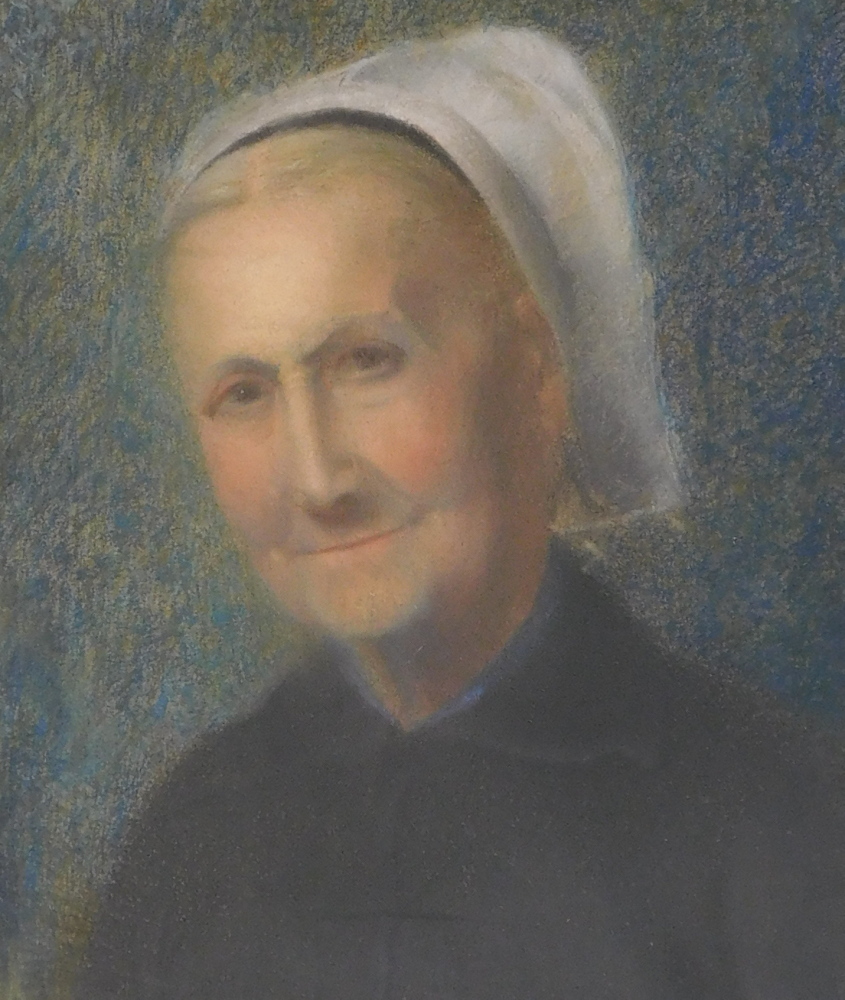 19thC School. Head and shoulders portrait of a woman, pastel drawing, 44cm x 37cm.