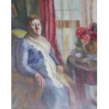 Attributed to Patricia Preece (1894-1966). Seated lady, oil on canvas, 60cm x 49cm.