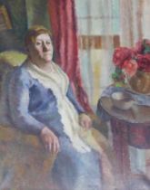Attributed to Patricia Preece (1894-1966). Seated lady, oil on canvas, 60cm x 49cm.