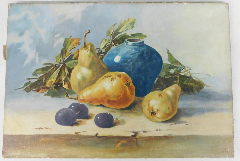 M. Vinters. Fruit still life, oil on canvas, signed and dated 1907, 33cm x 48.5cm.