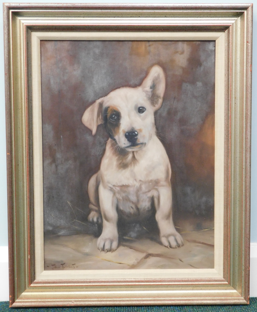 John Trickett (b.1952). Spot the dog, oil on board, signed, 49cm x 36.5cm. - Image 2 of 4