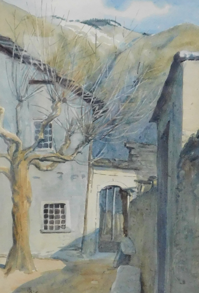 20thC School. Court Yard, watercolour, signed and initialled, 25cm x 17cm. - Image 2 of 4