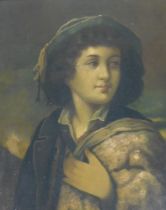 V. Sidoli. A young shepherd, oil on canvas laid on board, signed, 48cm x 38cm.