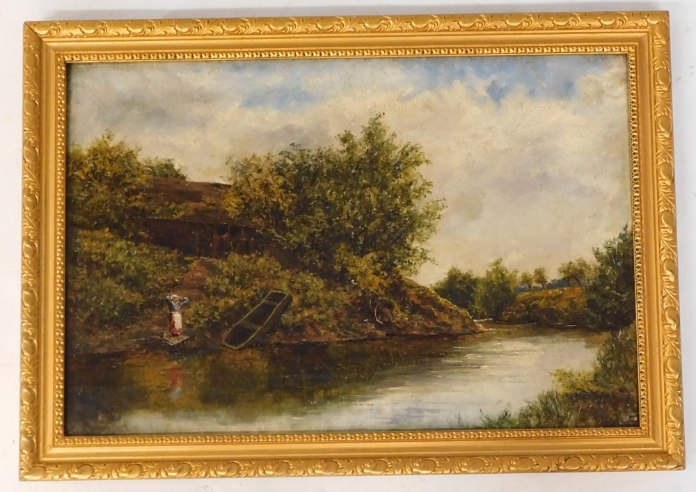 F.E. Hill. River landscape with figure, oil on canvas, attributed and dated c.1880, 29.5cm x 44.5cm. - Image 2 of 4
