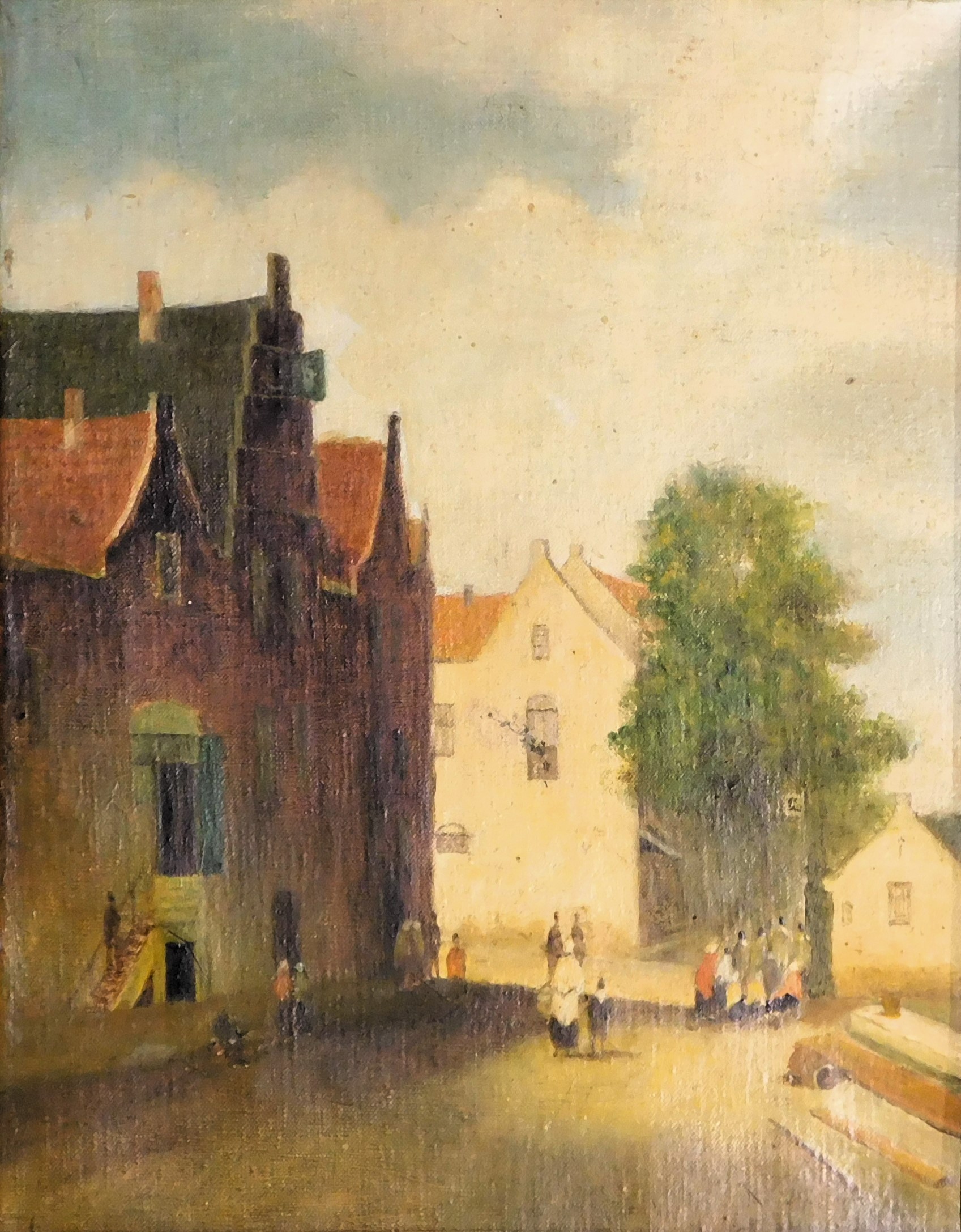 19thC Continental School. Street scene, oil on canvas, 38cm x 38cm.