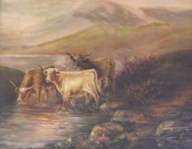 Mary Howles (19thC/20thC). Highland cattle, oil on canvas, signed, 37cm x 48cm.