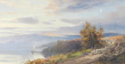 William Glover (1848-1916). Coastal scene, oil on canvas, signed, 24cm x 49.5cm.