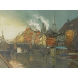 I.B. Canal scene, artist signed, titled and dated 1929, coloured etching, 36cm x 40cm.