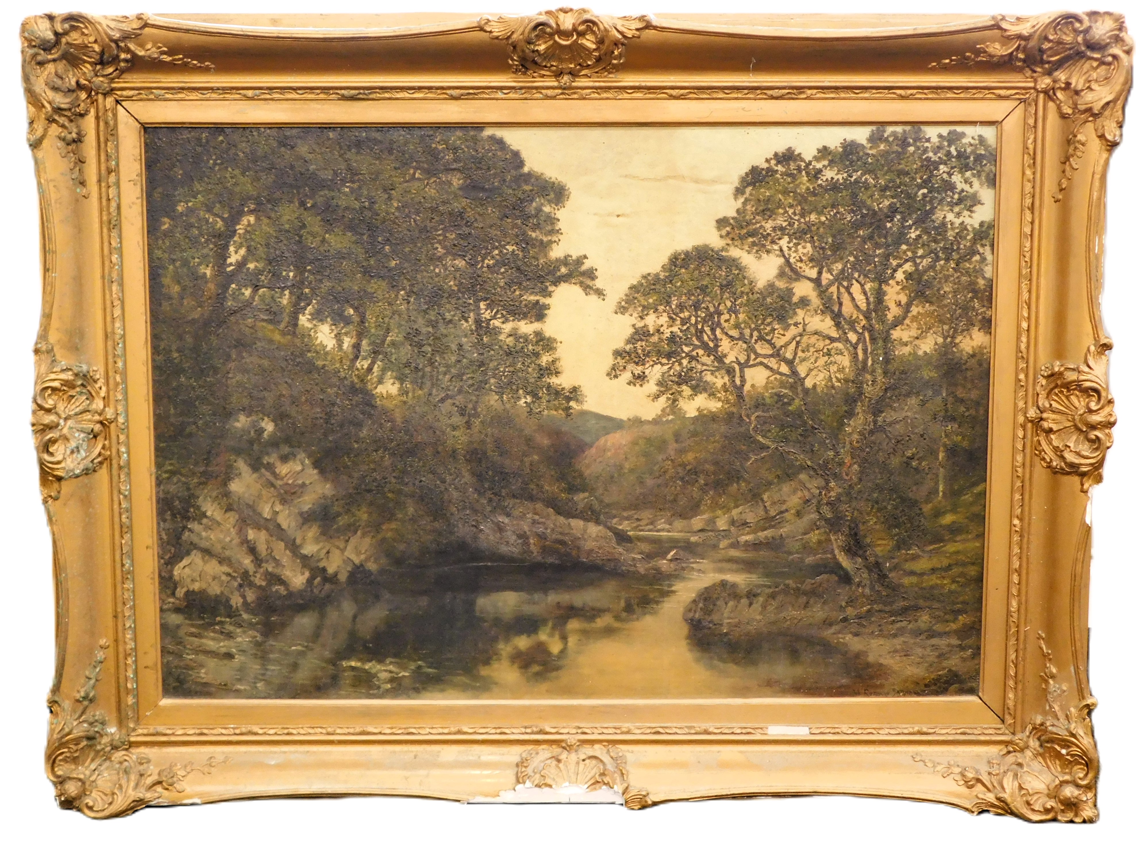 William Rodway Barnes (c1840-1905). River landscape, oil on canvas, signed, 69cm x 99cm. - Image 2 of 4