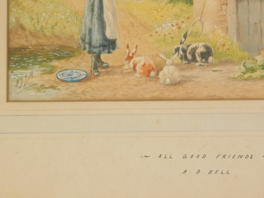 A.D. Bell (1889-?). All good friends, watercolour, signed, 18cm x 24cm. Artist label verso. - Bild 3 aus 6