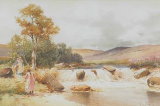 Harold M. English (1890-1953). Young girls by a stream, watercolour, signed and dated (19)10, 28cm x