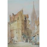 W. Allen. Continental street scene, with figures, watercolour, signed, 37cm x 26cm.
