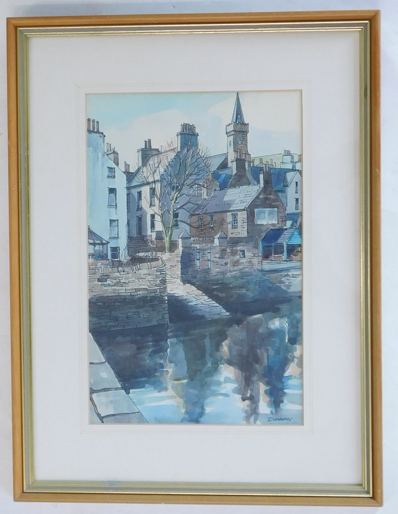 Frank Donnan. Town scene with river, pen and watercolour, signed, 29cm x 19cm. - Bild 2 aus 5