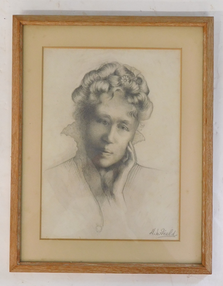 Hildegard Margaret Field (19thC/20thC). Mrs Bertha Field, pencil drawing, signed and titled verso, 2 - Image 2 of 5