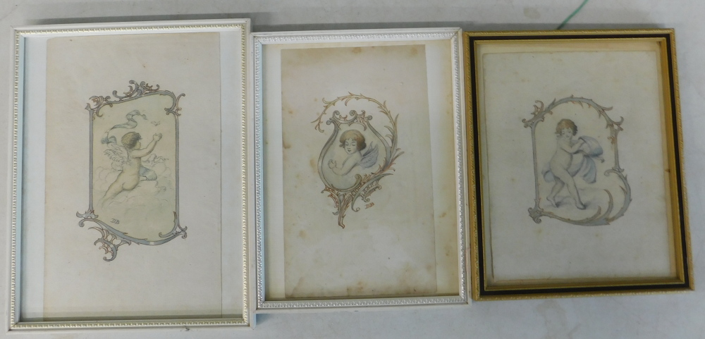 Lady Diana Beauclerk (1734-1808). Cherubs, watercolour - three, initialled, 18cm x 14cm (3).