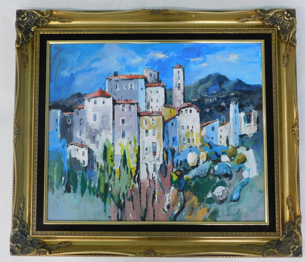 Richard Thornton (b.1922). Continental village scene, possibly Tuscany, oil on board, signed, 50cm x - Image 2 of 6