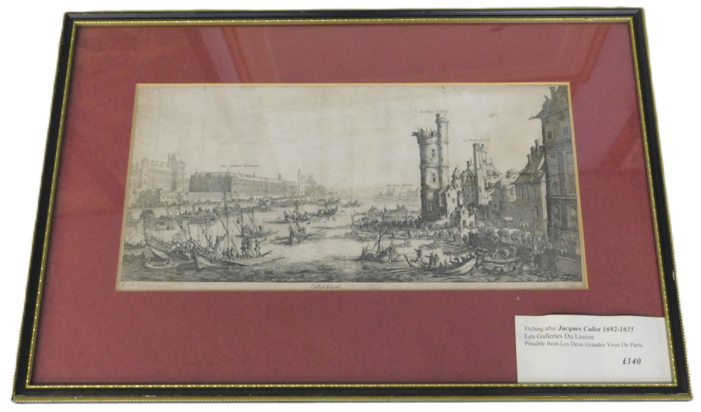 After Jacques Callot. Les Gallies Du Lourvre, framed and mounted etching, 16cm x 33cm. - Bild 2 aus 6