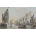 Attributed to J.B. Pyne. Sailing ships, possibly Dutch, watercolour, 10cm x 17cm.