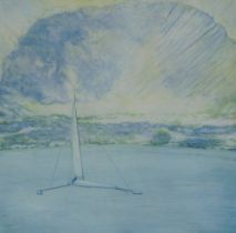 Michael Delman (b.1941). Ice Yacht, artist signed, titled, coloured engraving, 48.75, 33cm x 32cm. P