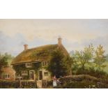 William Percy Rowbottom (1865-1943). Figure outside country cottage, oil on board, signed and dated