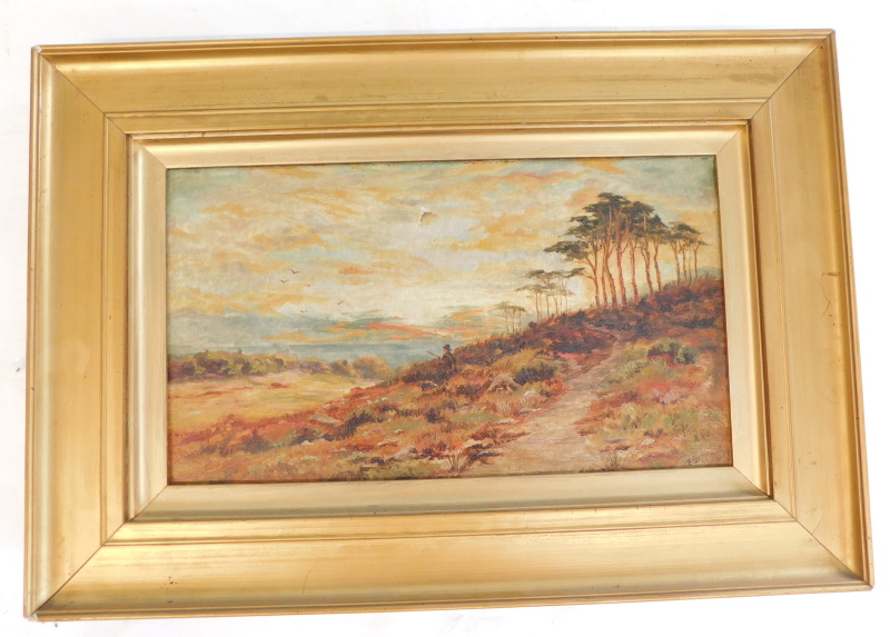 E. Grimble (19thC/20thC). Hunter at Sunset, oil on canvas, signed, 19.5cm x 34.5cm. - Bild 2 aus 5