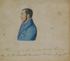 Thomas Bennett. Portrait study, watercolour, inscribed, 15cm x 16cm.