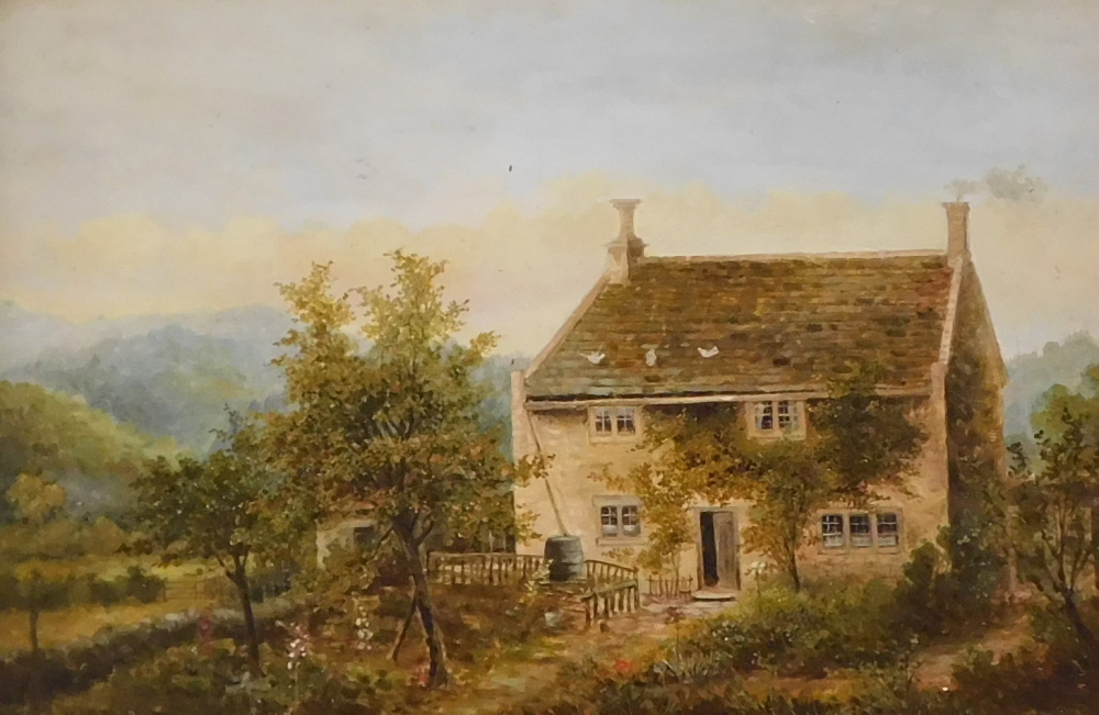 William Percy Rowbottom (1865-1943). Country cottage, oil on board, signed and dated (18)98, 19.5cm