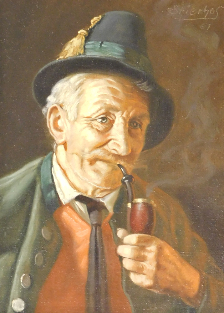 Ernst Stierhof (b.1918). Gentleman smoking a pipe, oil on canvas, signed and dated (19)67, 23.5cm x